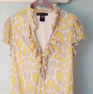 INC International Concepts Yellow and Gray Short Sleeve Top